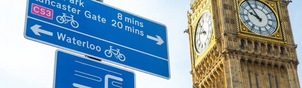 Signage on the Cycle Superhighway East West near Westminster