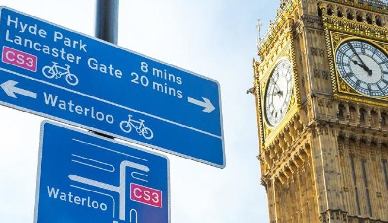 Signage on the Cycle Superhighway East West near Westminster